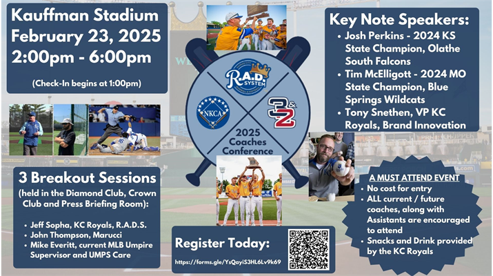 Free Coaches Clinic Sunday Feb. 23 - 2-6PM Kauffman Stadium